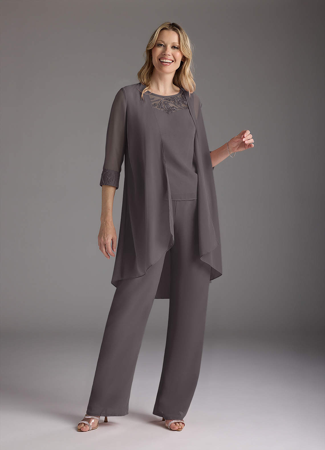 Azazie Maura Mother of the Bride Dresses Steel Grey Jumpsuit/Pantsuit Sequins Chiffon Dress image5