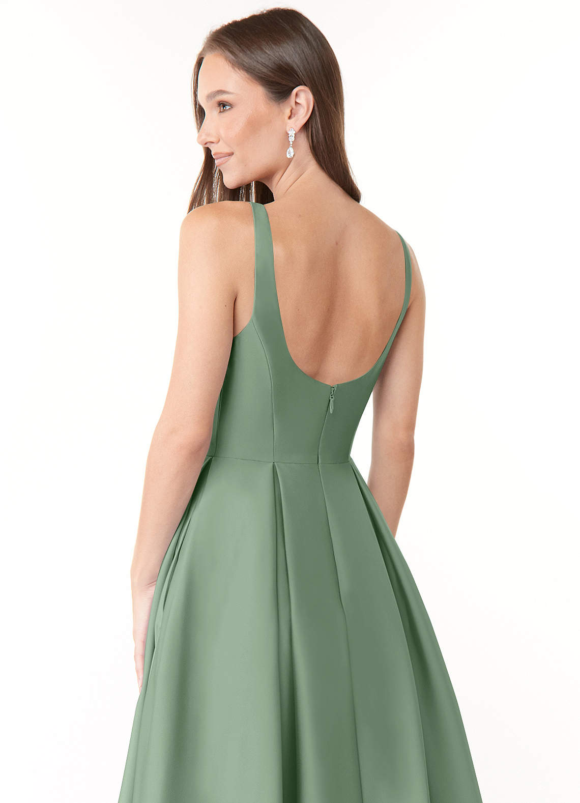 Azazie Neve Essayer des robes à la maison Robe Princesse en Satin extensible avec poches Matcha image5