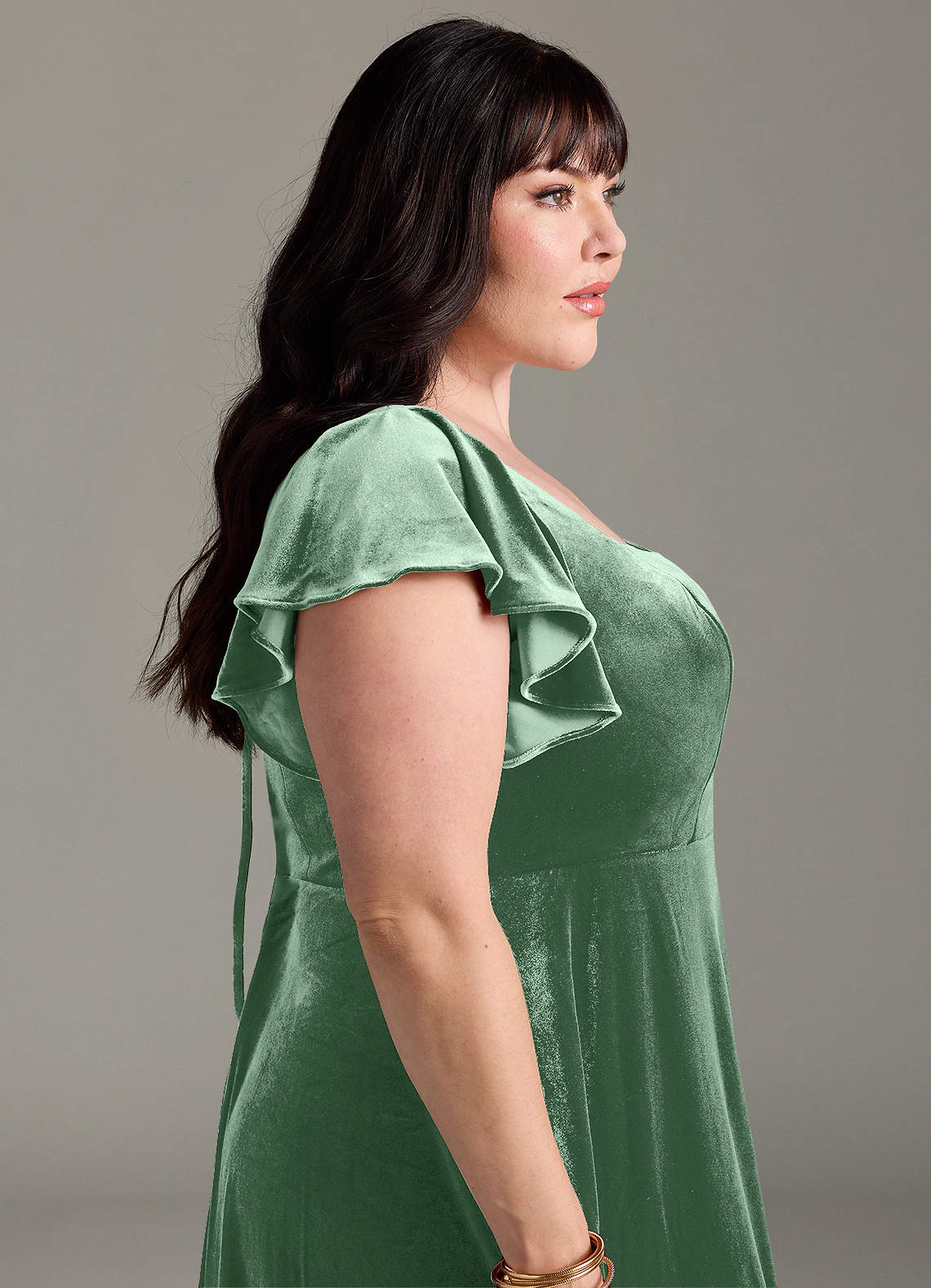 Azazie Bondi Robes de demoiselle d'honneur Robe Trapèze en velours Fente Latérale Eucalyptus image11