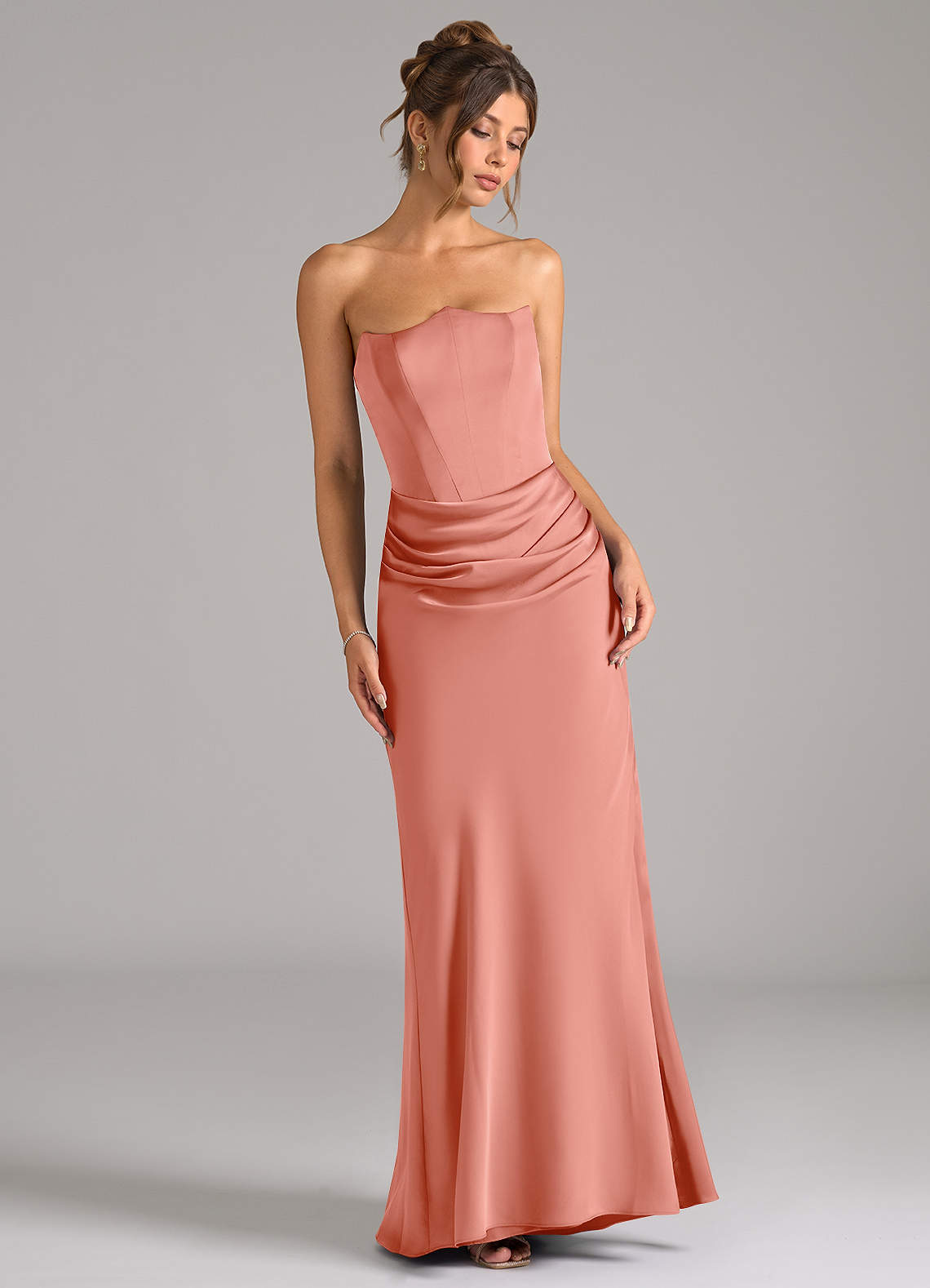 Azazie Debby Coral Stretch Satin Bridesmaid Dresses