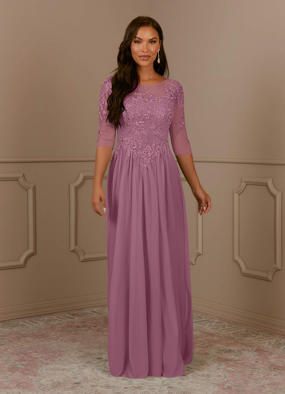 Azazie Harriet Mother of the Bride Dresses Vintage Mauve A-Line Scoop lace Mesh Dress image1