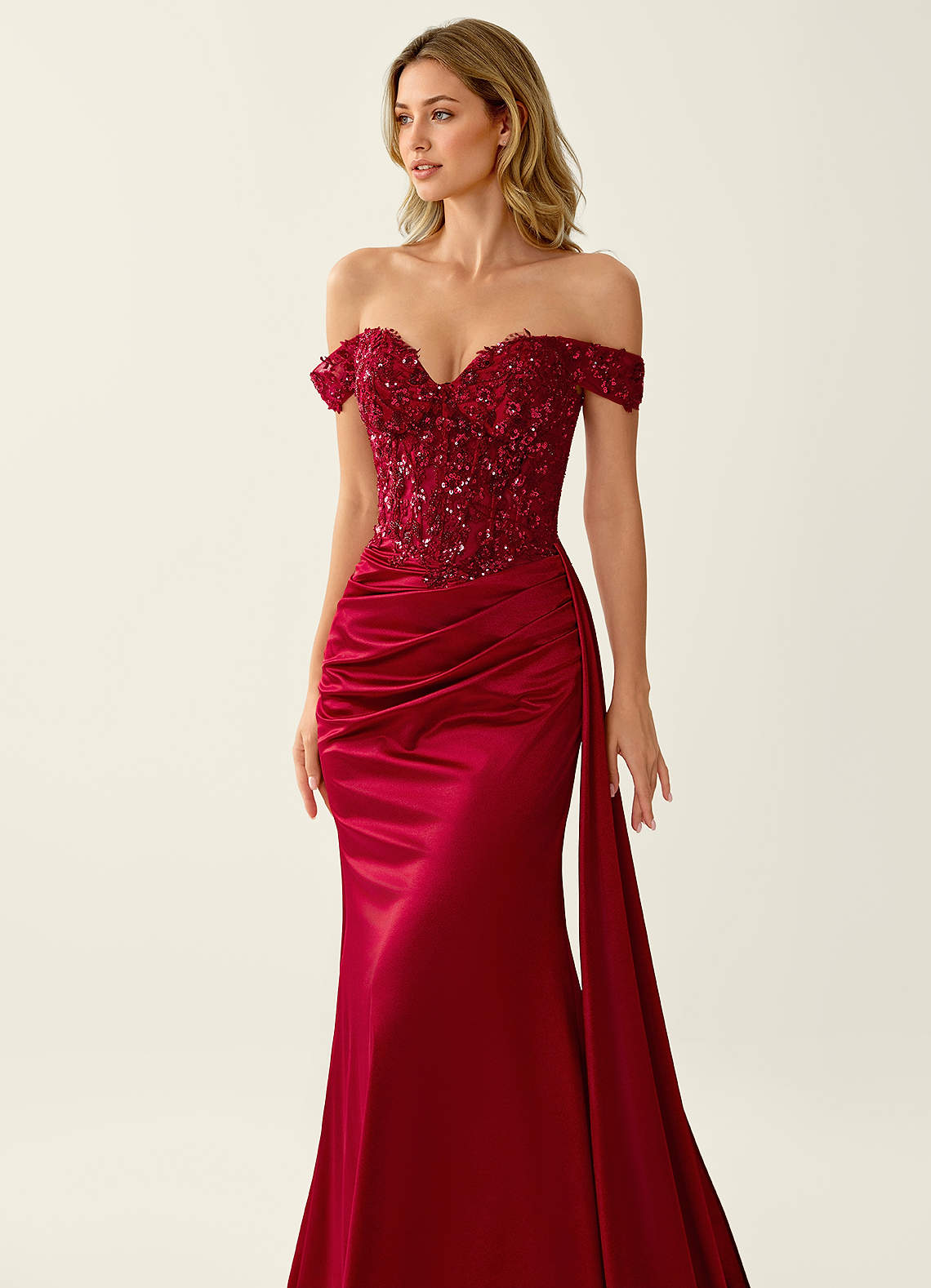 Nerine Red Lace Corset Lace Up Back Mermaid Prom Dress | Azazie