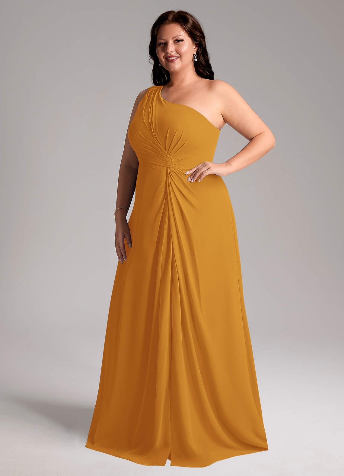 Azazie Brooke Brudepigekjoler En streg En skulder Chiffon Gulv-længde Kjole image11