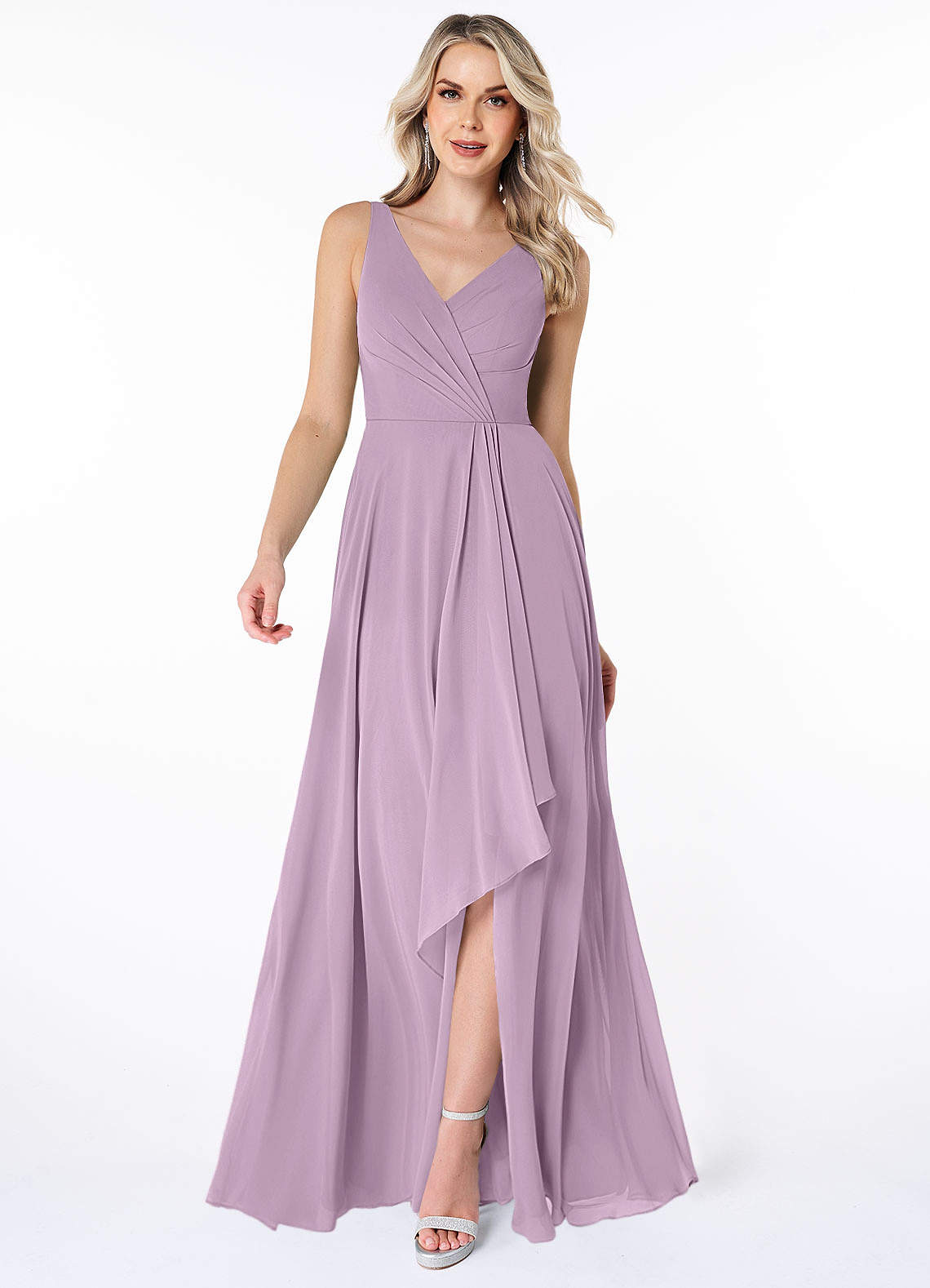 Azazie Calvi Bridesmaid Dresses Wisteria A-Line Ruched Chiffon Dress image1