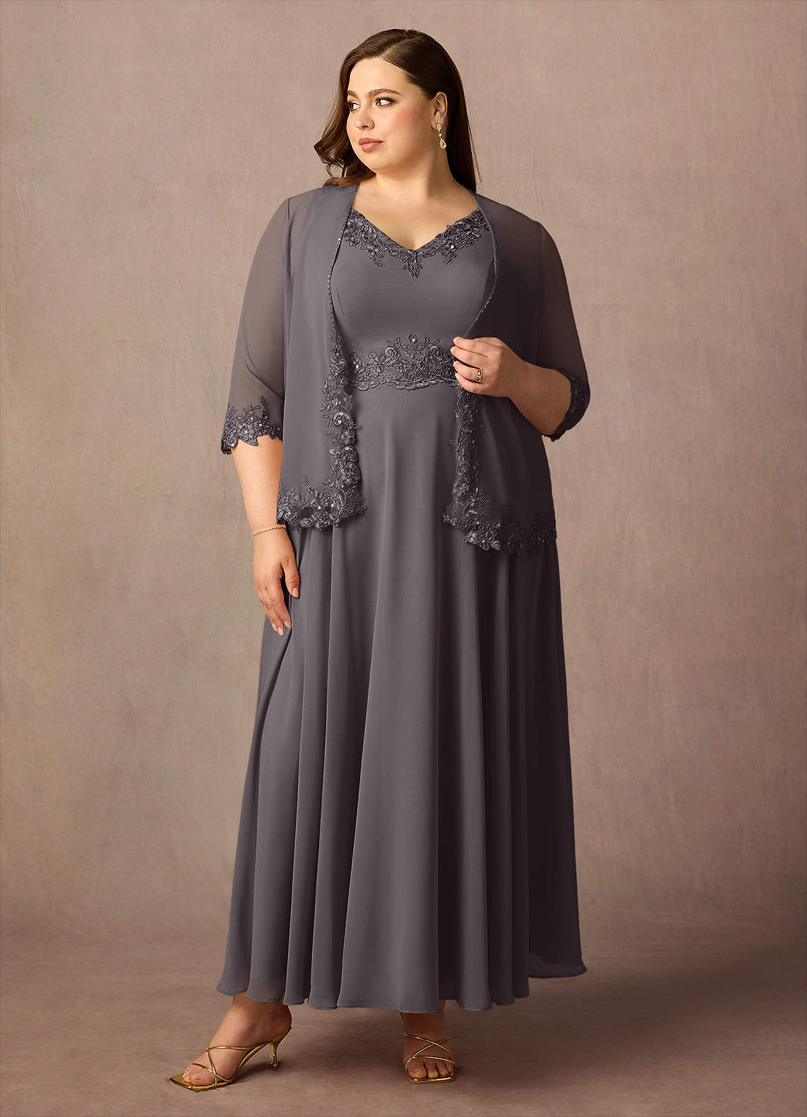 Azazie Devana vestidos de madre de la novia Vestido de Gris Acero de Gasa de Corte en A con Lentejuela image1