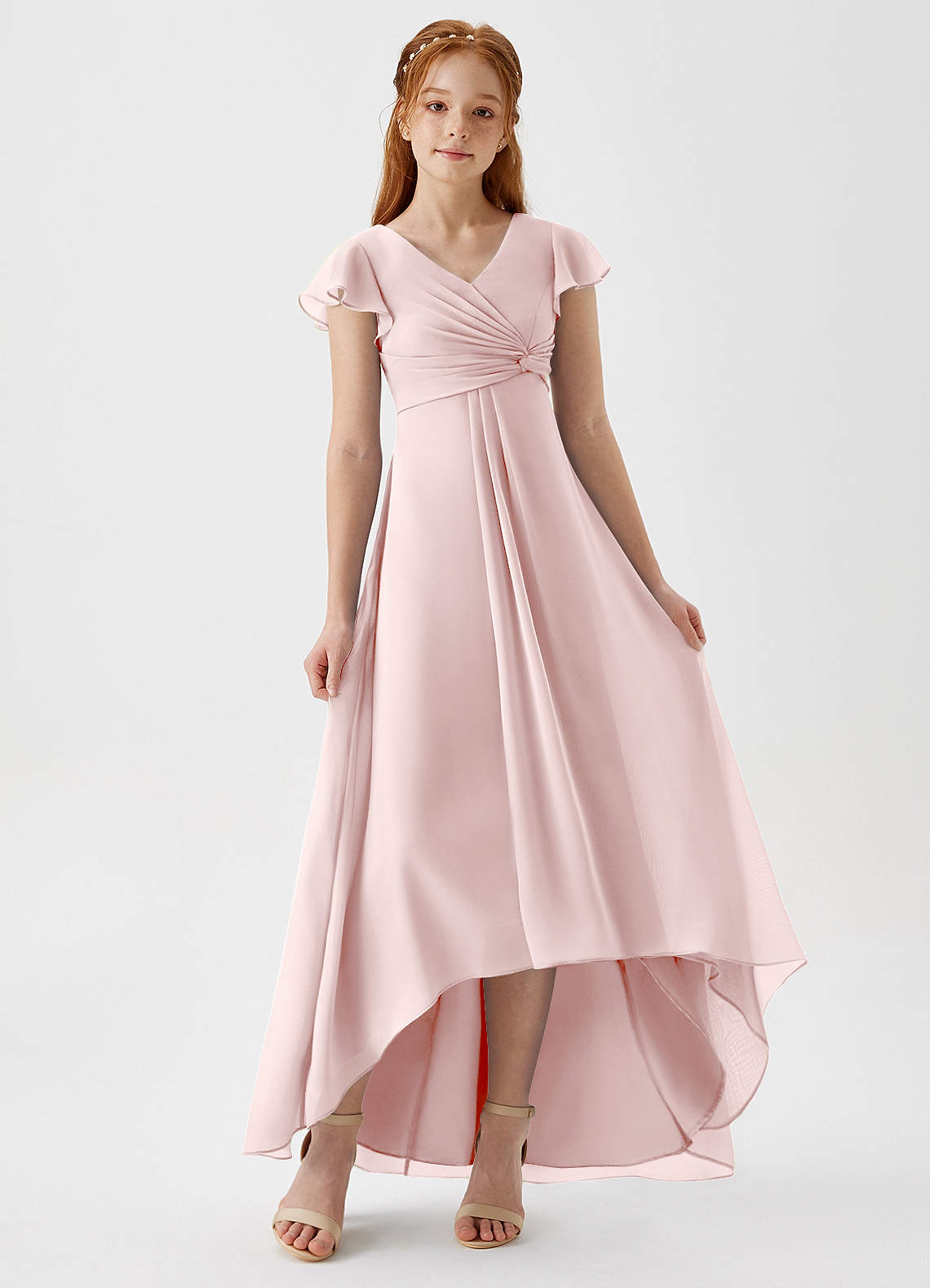 Azazie Breanne Junior Vestido de Rosa Rubor de Gasa de Corte En A image1