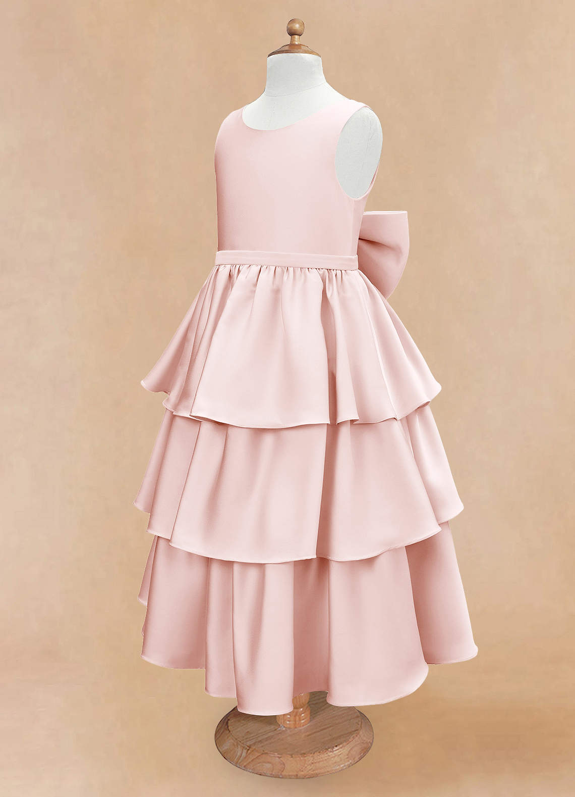 Azazie Margie Flower Girl Dresses Blushing Pink A-Line Bow Stretch Satin Dress image4