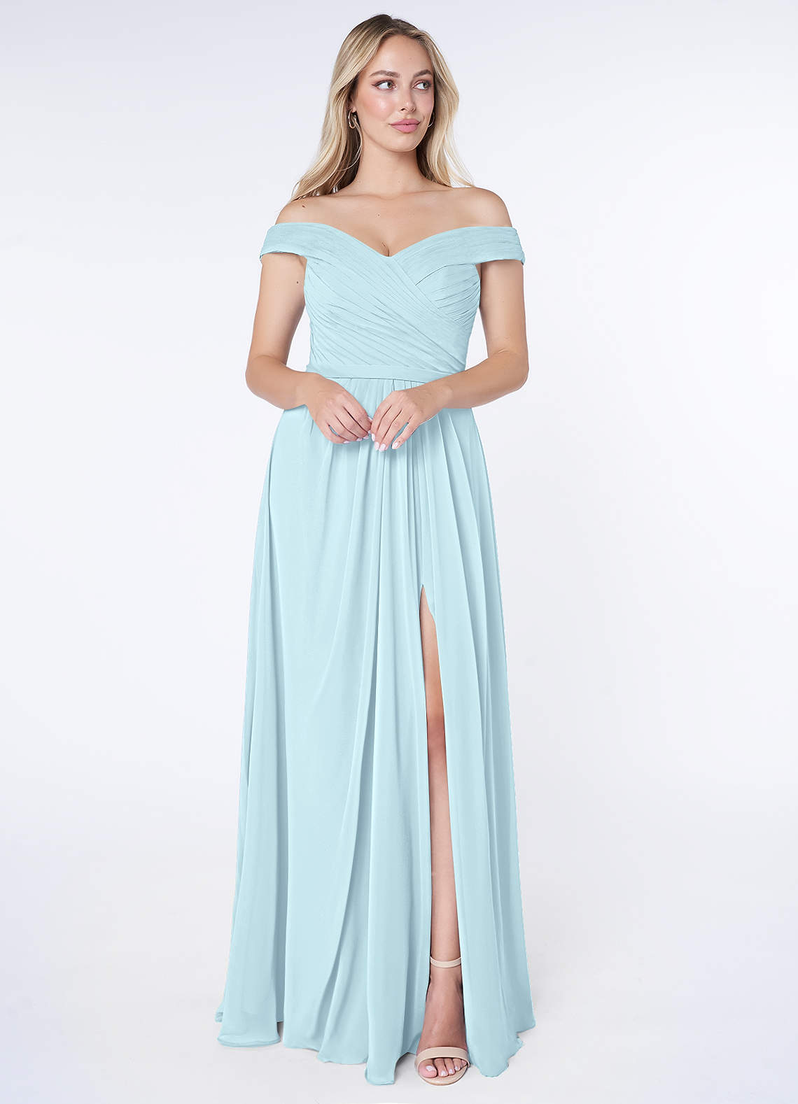 sachin and babi light blue dress Aggie: A-Line Dress with Crepe Bodice and Gathered Chiffon Skirt main image 0