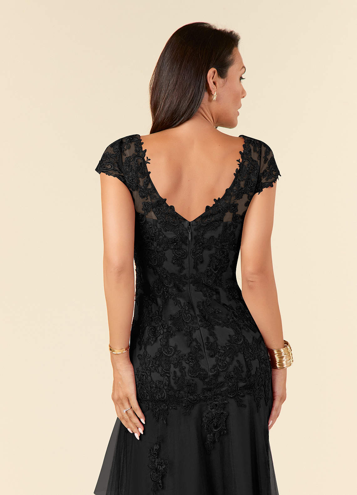 Azazie Romy Black Mermaid V-Neck Sequins Tulle Dress | Azazie