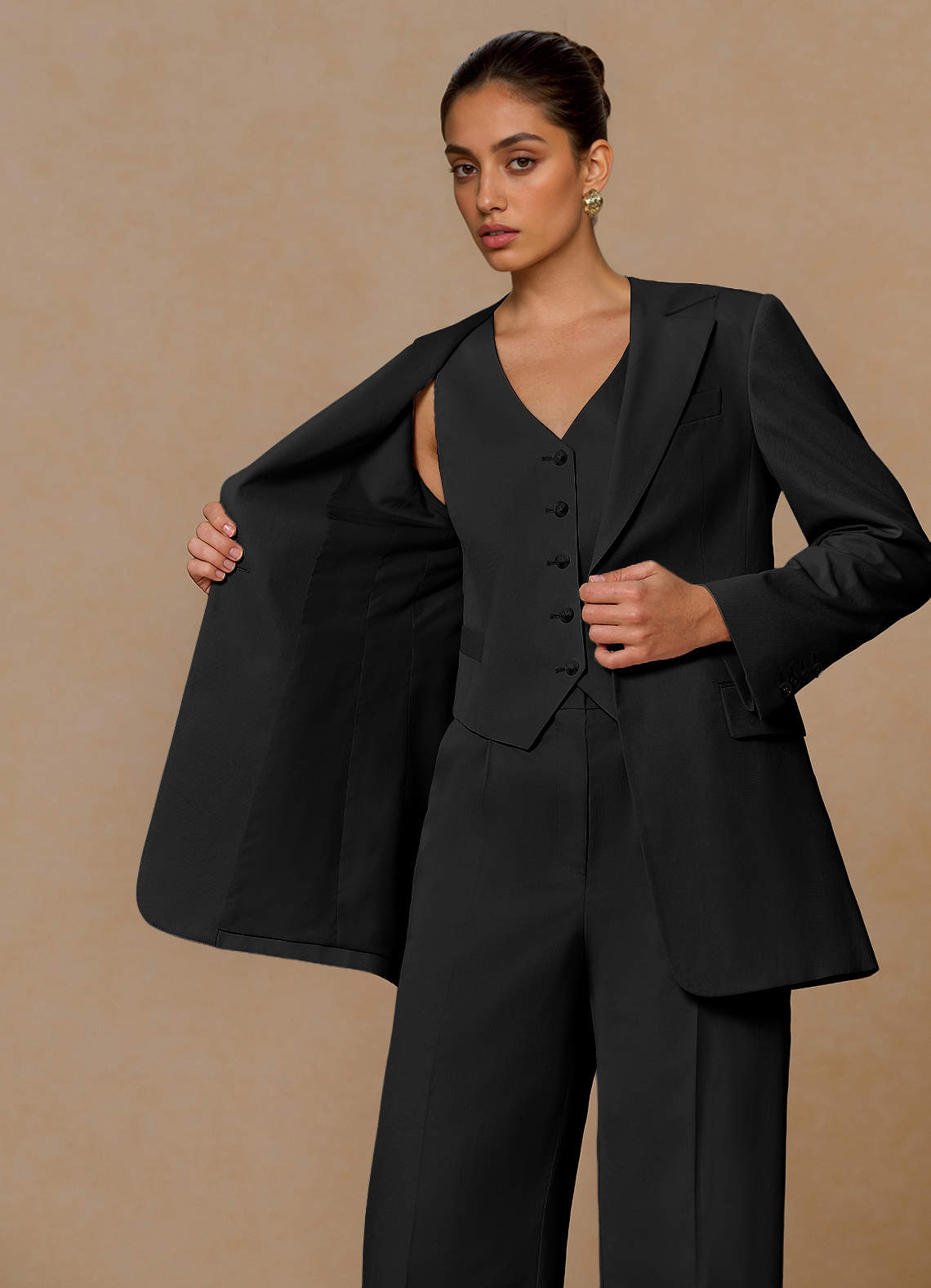 front Margaret Black Cotton Linen Blend Blazer