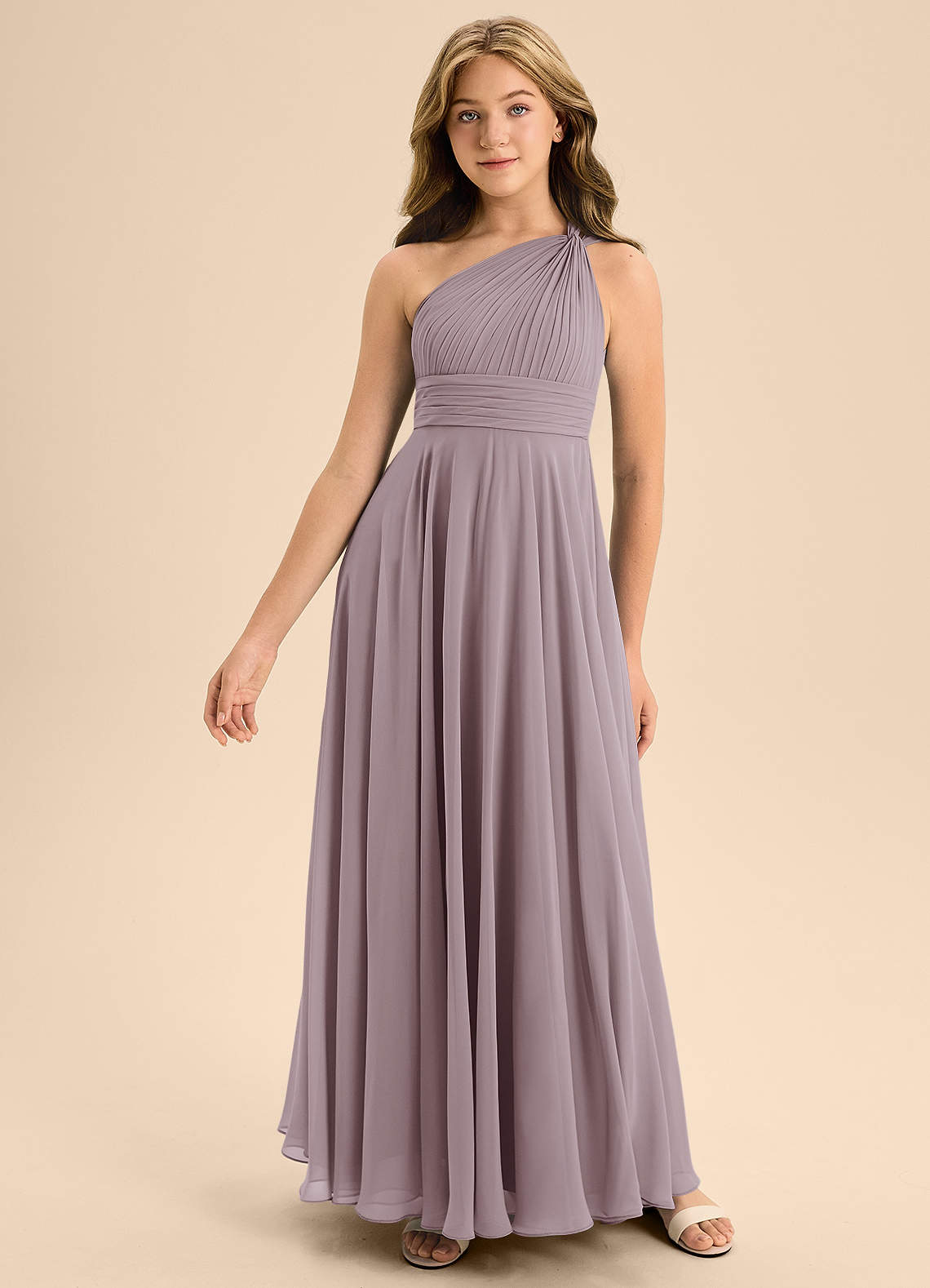 Azazie Charlize Junior Sky Blue A-Line Pleated Chiffon Dress image2