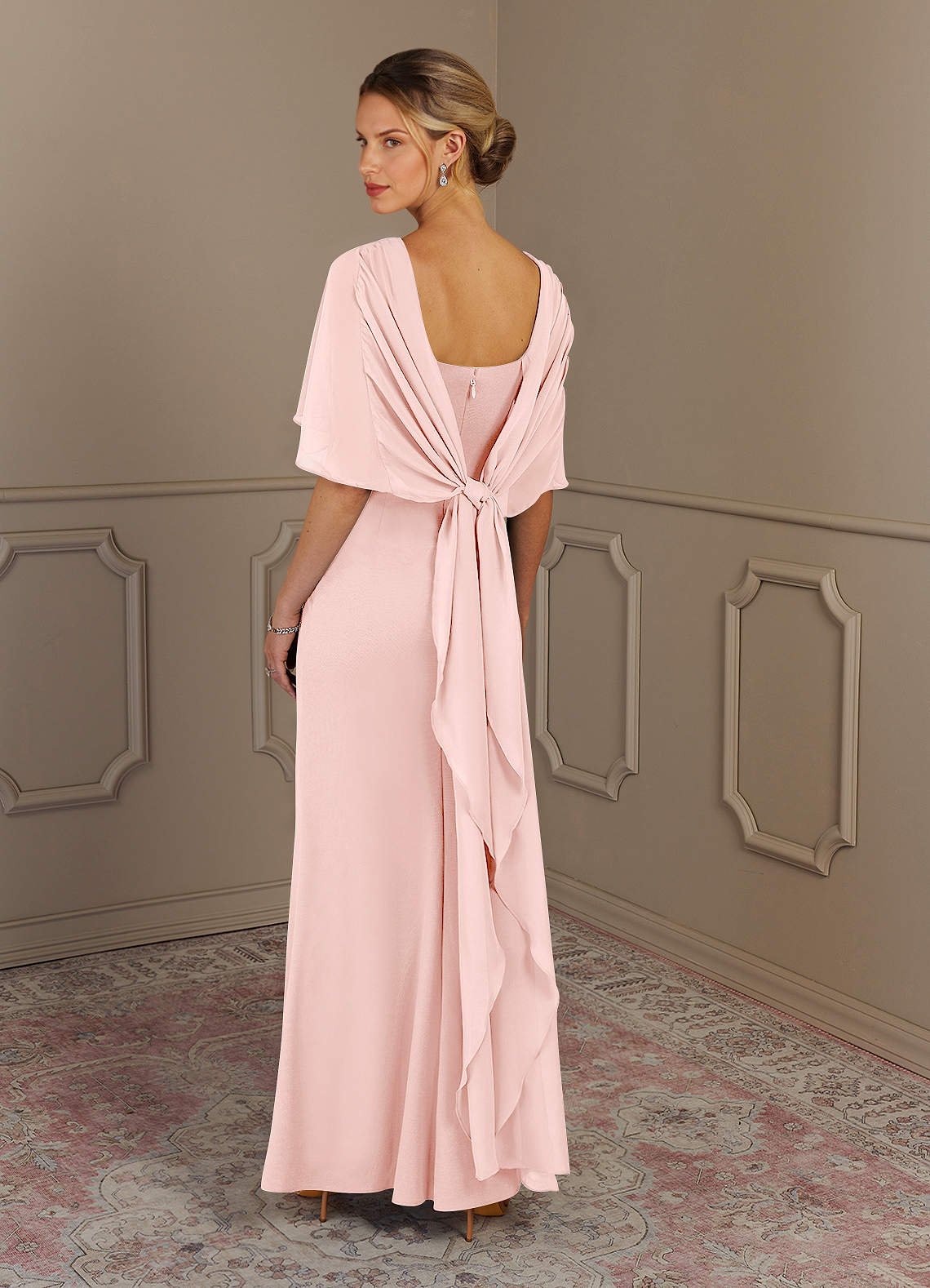 Azazie Dion Mother of the Bride Dresses Blushing Pink Sheath Scoop Stretch Crepe Dress image4
