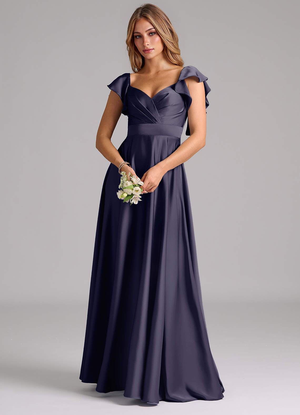 Azazie Leilani Bridesmaid Dresses Stormy A-Line Ruched Stretch Satin Dress image6
