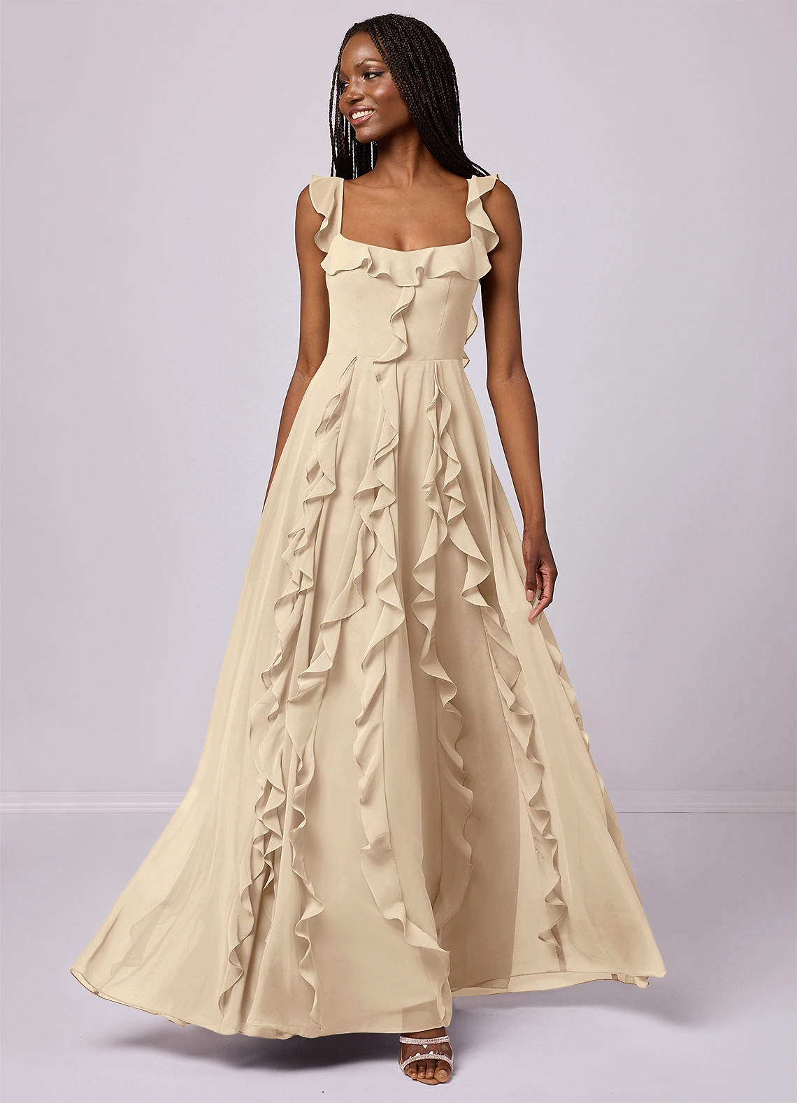 Barbie ♥ Azazie Bridesmaid Dresses Champagne A-Line with Pockets Chiffon Dress image1