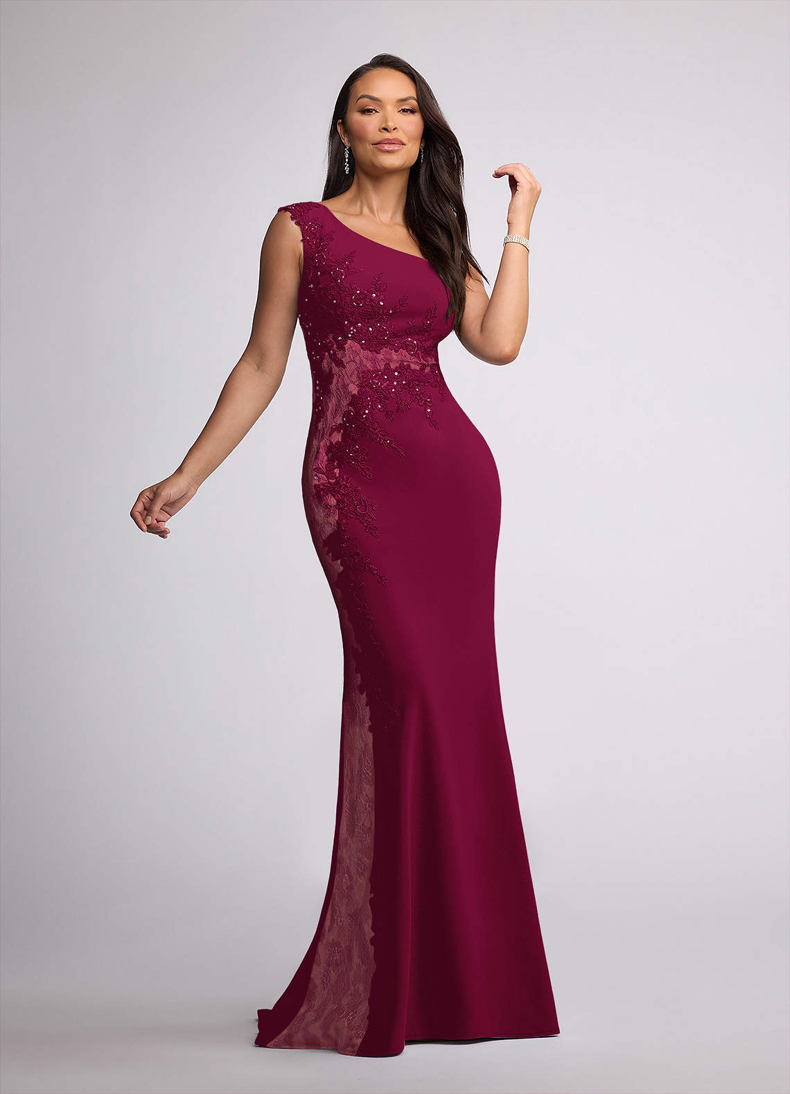 Azazie Juliane Mother of the Bride Dresses Burgundy Mermaid Sequins Lace Dress image1