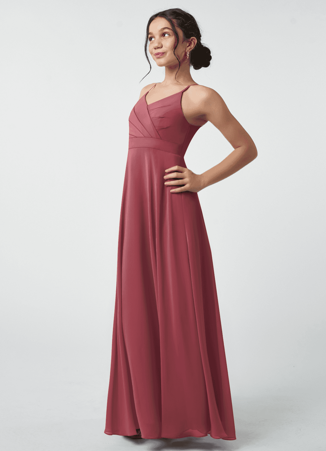 Azazie Avelina Junior Vestido Merlot de Chiffon de Linha A com Plissado image3