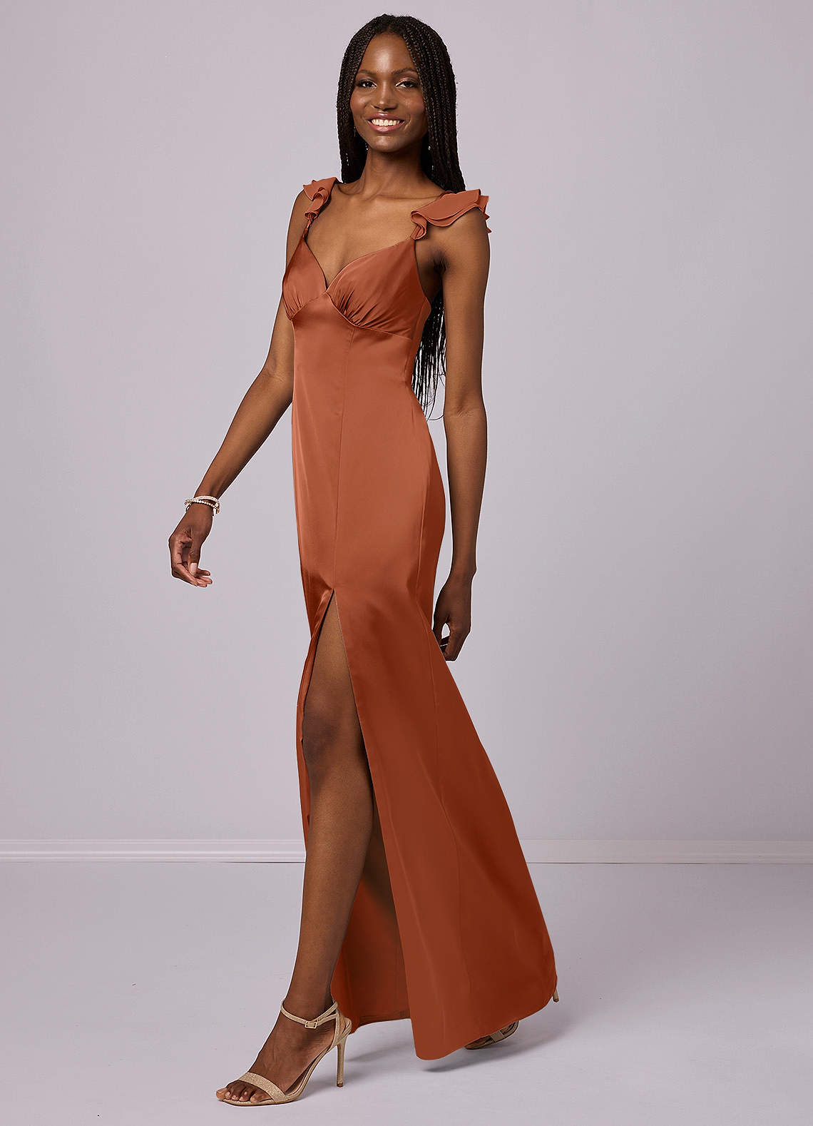 Barbie ♥ Azazie Bridesmaid Dresses Cedar Rose Sheath Stretch Satin Dress image1