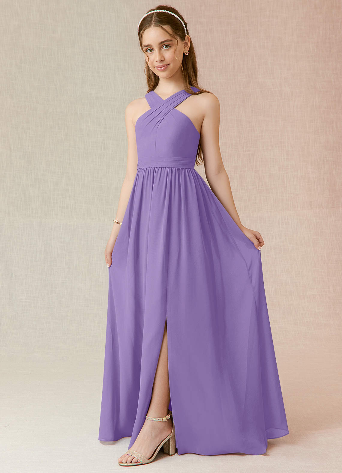 Azazie Jiya Junior Tahiti A-Line Pleated Chiffon Dress image1