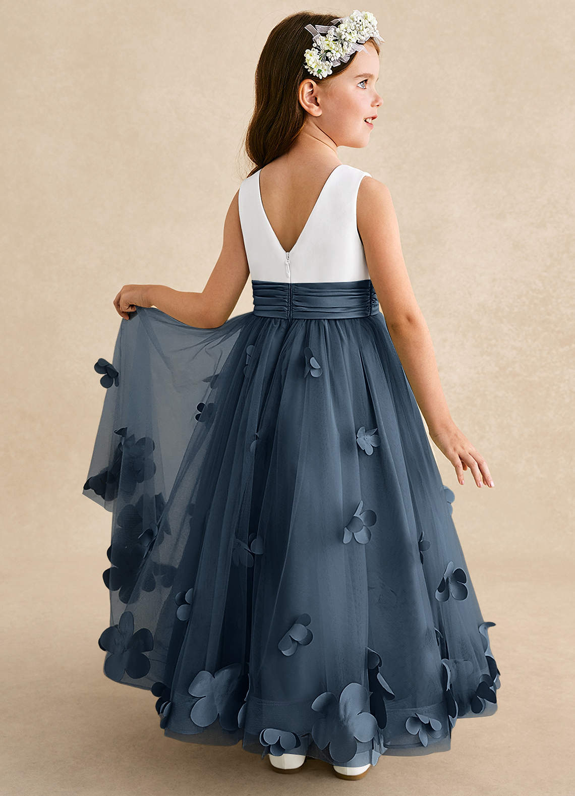 Azazie Vi Flower Girl Dresses Neptune A-Line Sleeveless Tulle Dress image1