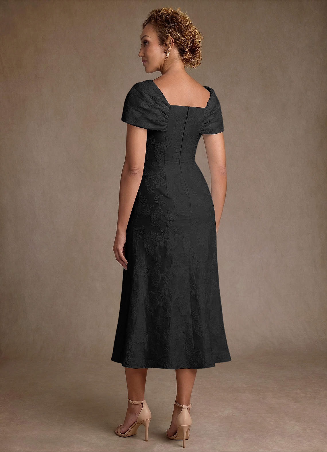 Azazie Aguilas Black Jacquard Mermaid Off the Shoulder Floral