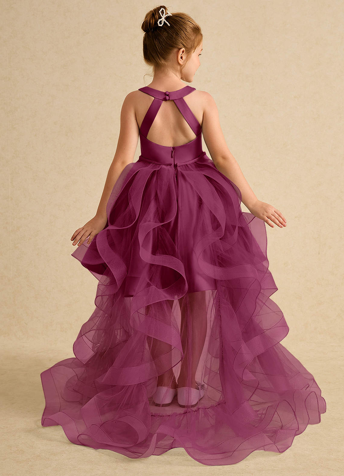 Azazie Julietta Flower Girl Dresses Mulberry Ball-Gown Convertible Tulle Dress image1
