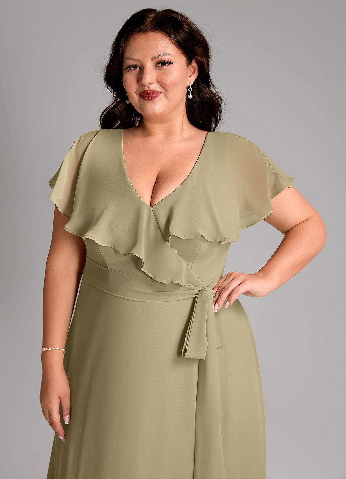 Azazie Lainey Musgo Verde Chiffon Vestidos de madrinha | Azazie