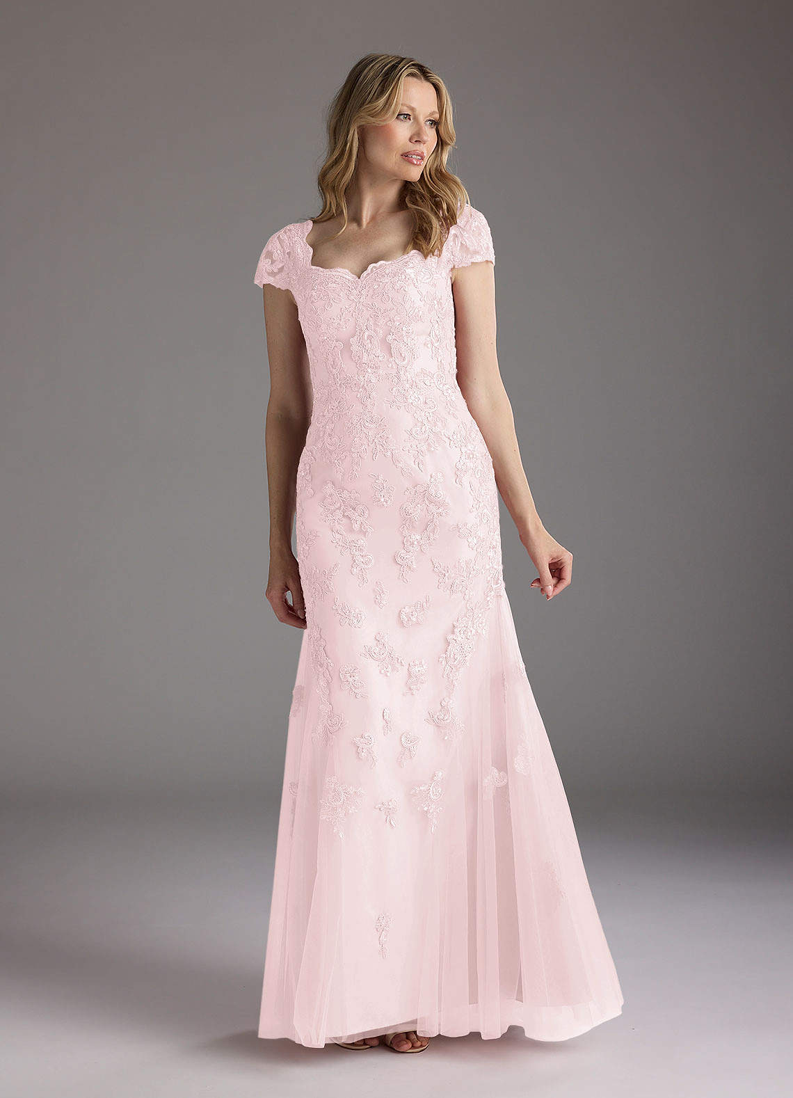 Azazie Marbella Mother of the Bride Dresses Blushing Pink Mermaid Queen Anne Sequins Lace Dress image1