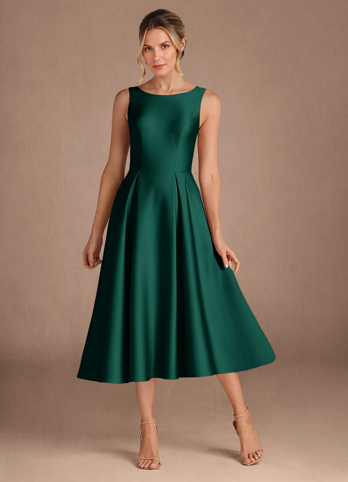 Azazie Fulton Mother of the Bride Dresses Emerald A-Line Pleated Stretch Satin Dress image1