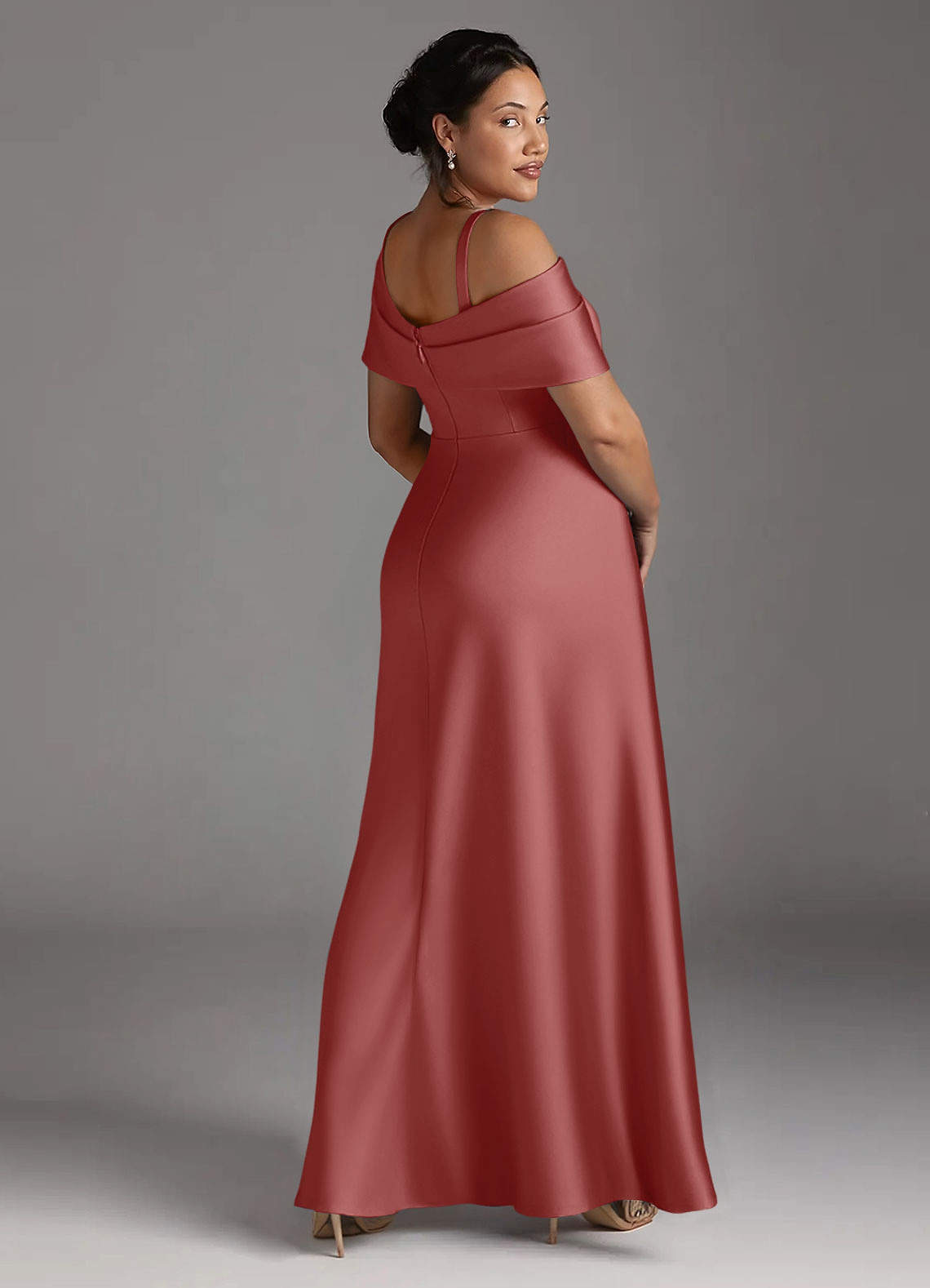 Azazie Milton Mother of the Bride Dresses Antique Rose A-Line Pleated Stretch Satin Dress image11