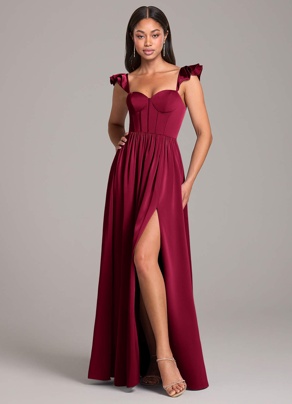 Azazie Denisse Burgundy Stretch Satin Bridesmaid Dresses | Azazie