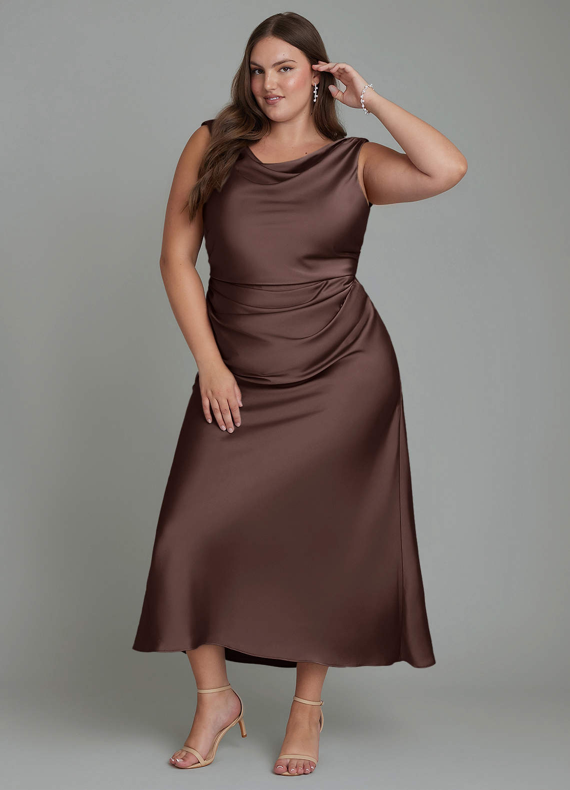 Azazie Kieryn Bridesmaid Dresses Ganache Mermaid Pleated Stretch Satin Dress image7