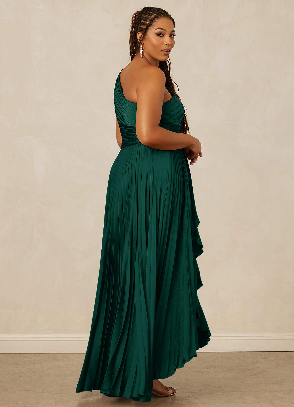 Christian Siriano Bridal for Azazie 1008 Bridesmaid Dresses Emerald A-Line One Shoulder Stretch Satin Dress image12
