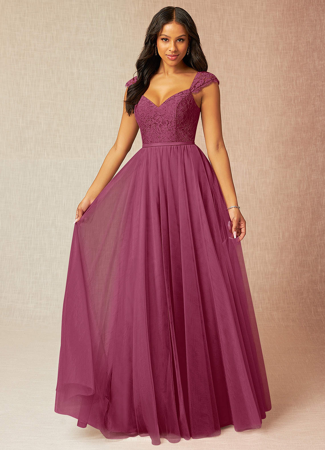 Azazie Luxi Bridesmaid Dresses Mulberry A-Line Pleated Tulle Dress image1