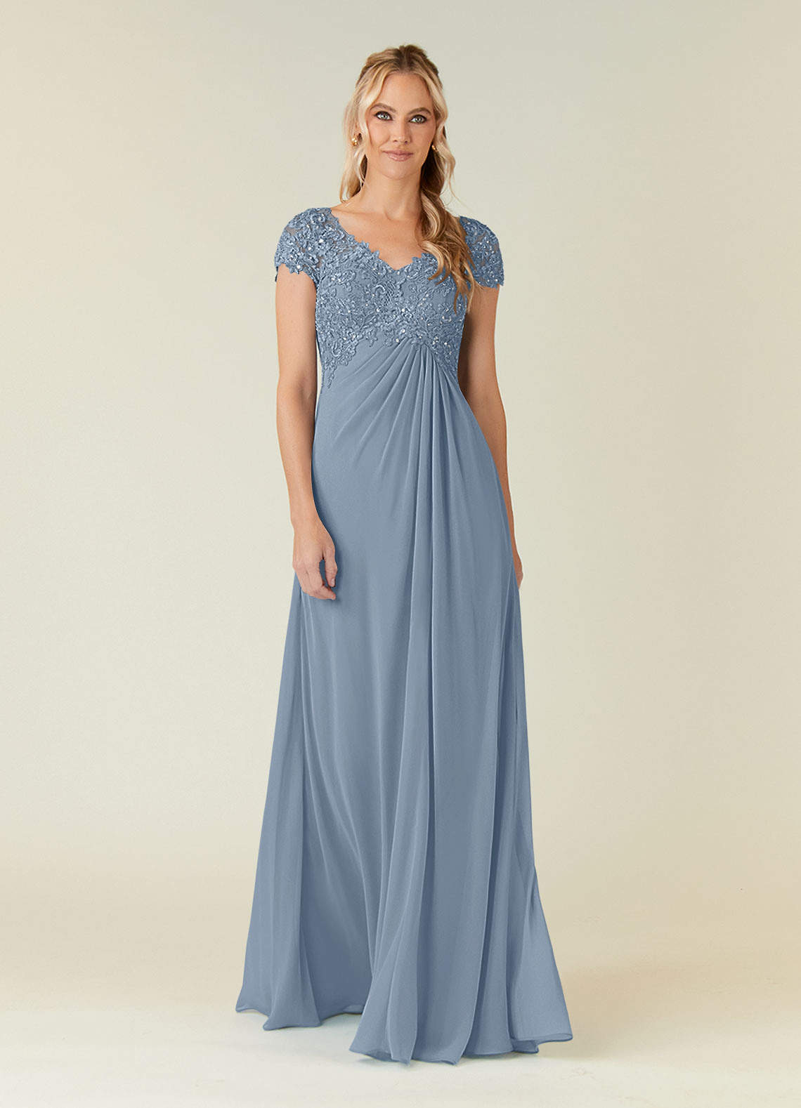 Azazie Jet Kleider für die Brautmutter A-Linie Pailletten Chiffon Kleid Staubblau image1