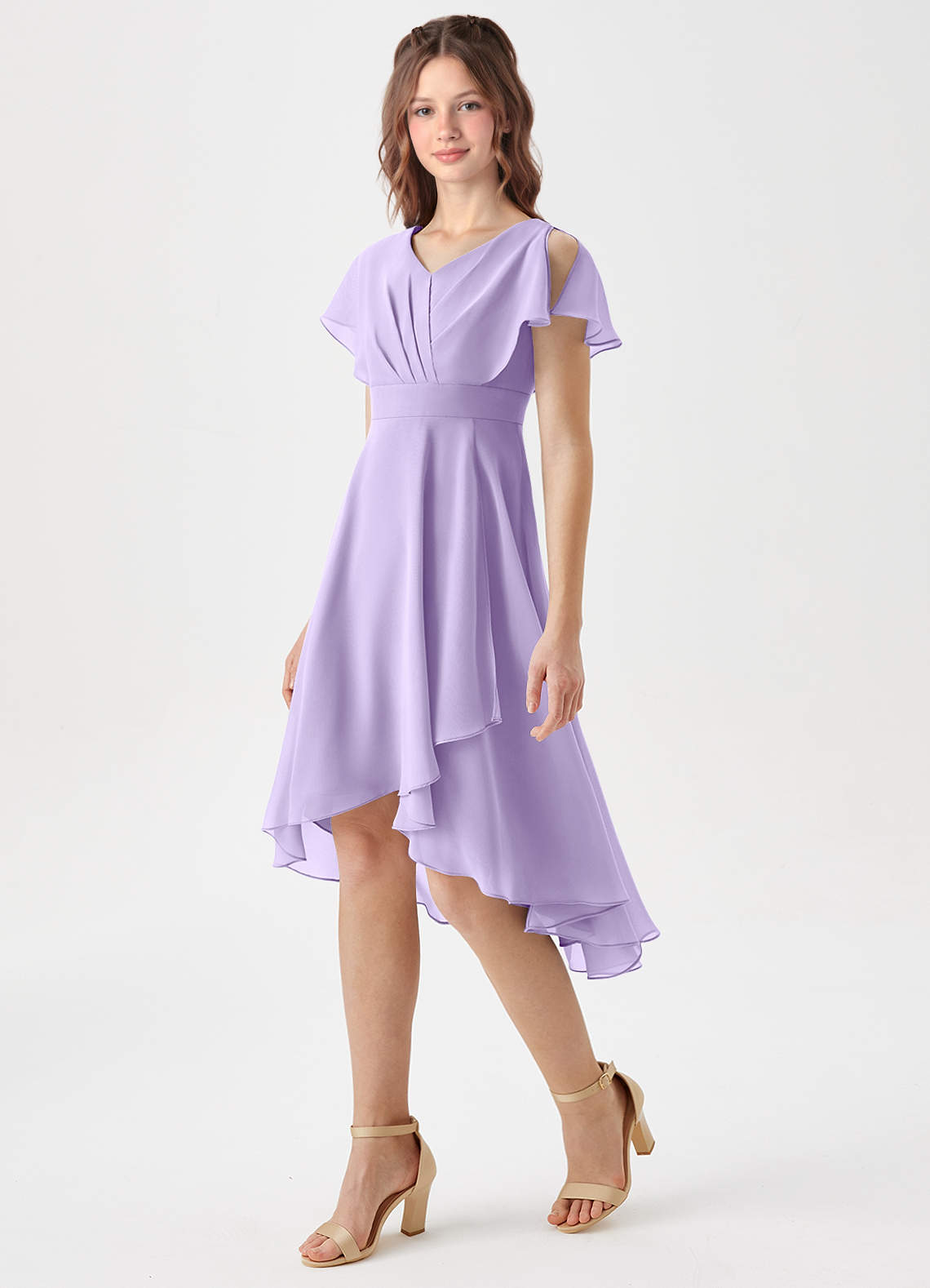 Azazie Graciela Junior Lilac A-Line Pleated Chiffon Dress image1