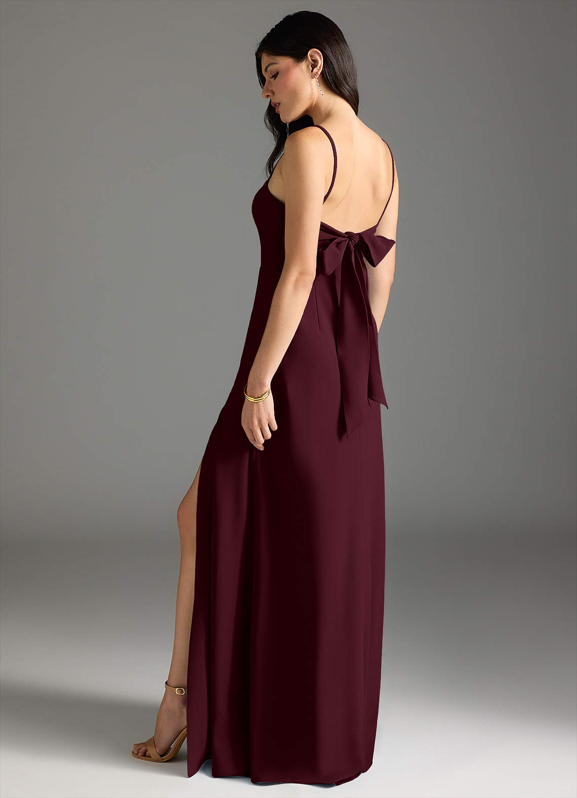 Azazie Melia Bridesmaid Dresses Cabernet A-Line Bow Stretch Crepe Dress image1