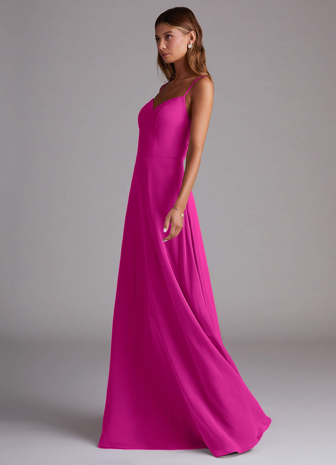 Azazie Marley Vestidos de madrinha de casamento Vestido Fúcsia de Chiffon de Linha A com Ombros Caídos image5