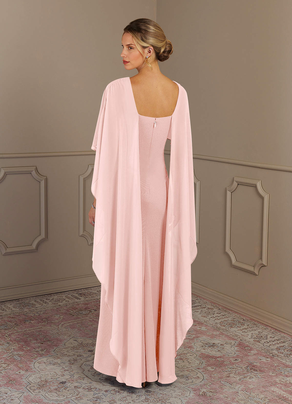 Azazie Dion Mother of the Bride Dresses Blushing Pink Sheath Scoop Stretch Crepe Dress image1