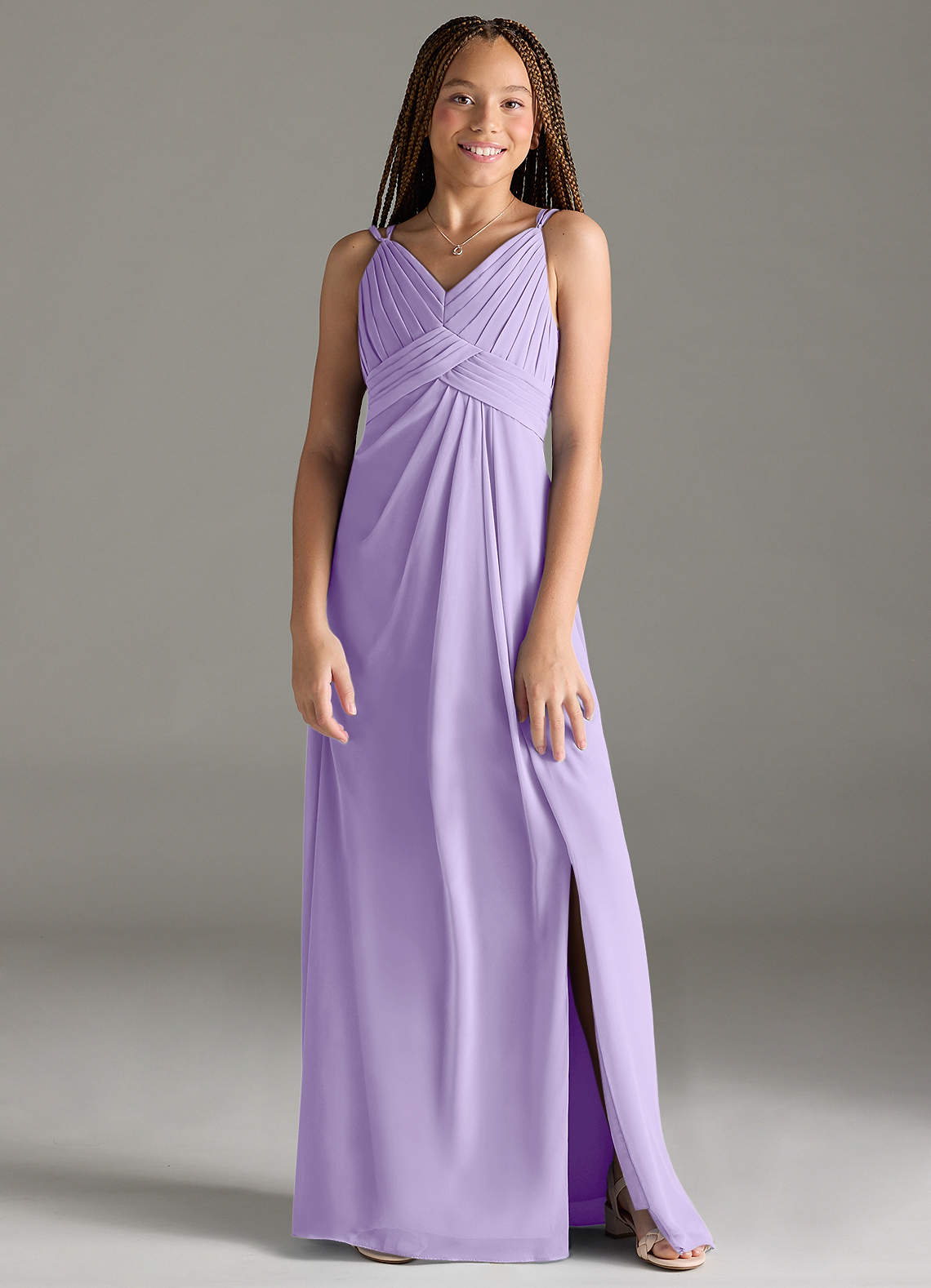Azazie Maren Allure Junior Vestido de Lila de Gasa de Corte En A con Encaje image1