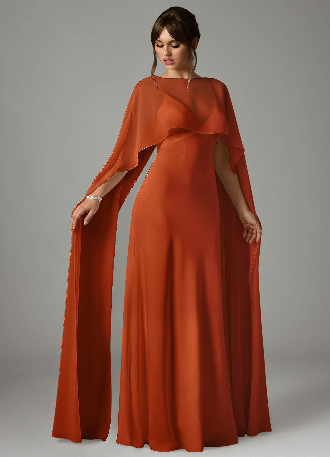 Azazie Stefania Bridesmaid Dresses Burnt Orange A-Line Stretch Satin Dress image2