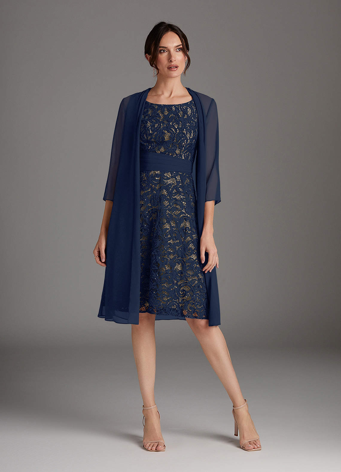 Azazie Beth Mother of the Bride Dresses Dark Navy Champagne A-Line Scoop Sequins Chiffon Dress image1