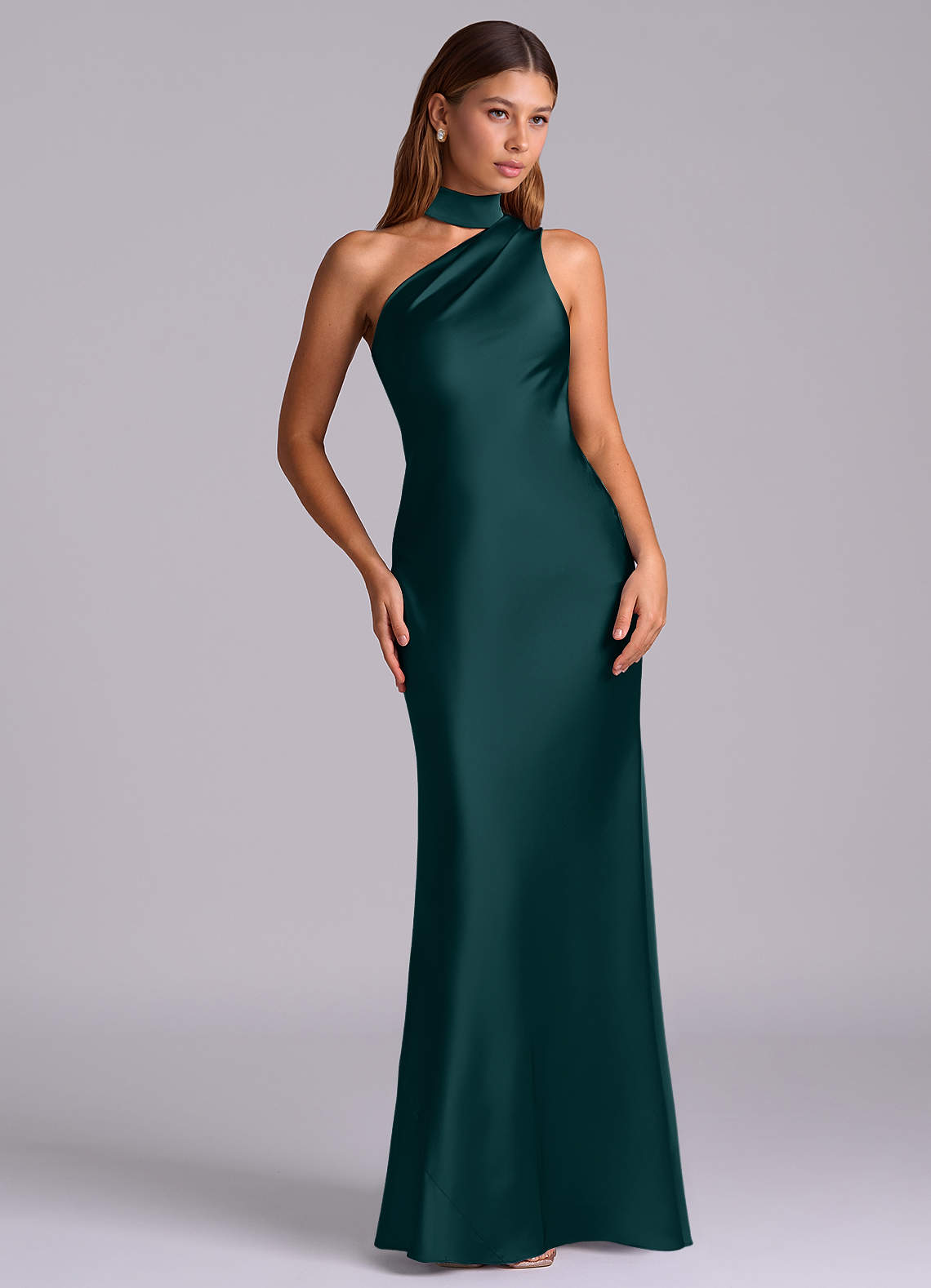 Azazie Mermaid Halter Neck Floor-Length Tulle Bridesmaid Dresses - Pine
