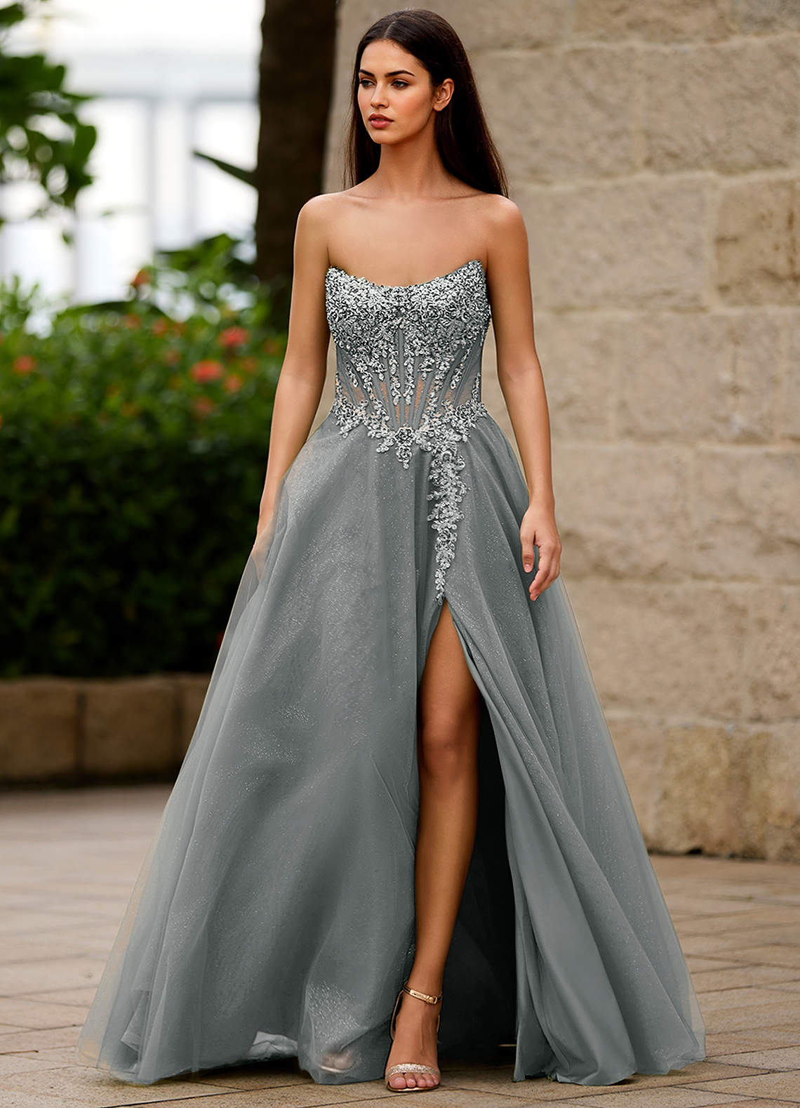 Brilliance Silber Glitzerndes Ballkleid image1
