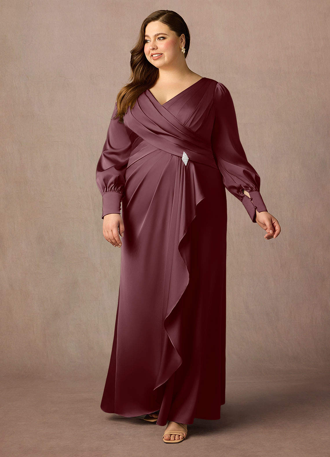 Azazie Petrina Mother of the Bride Dresses Sangria Mermaid Pleated Stretch Satin Dress image1