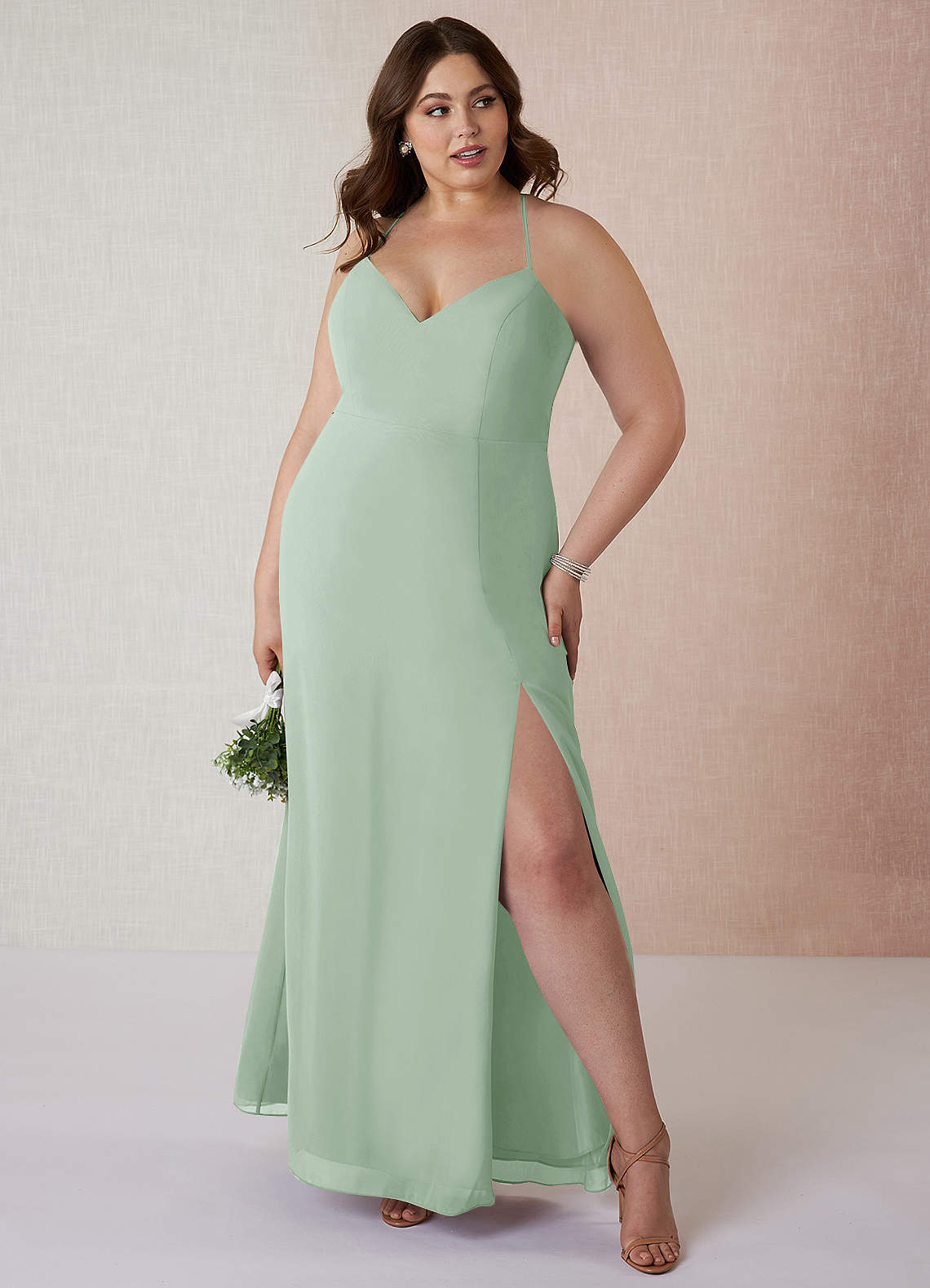 Azazie Manila Final Sale Agave Sheath V-Neck Chiffon Dress image1