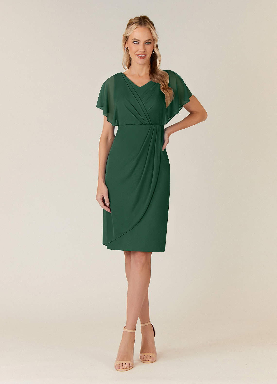 Azazie Waverly Kleider für die Brautmutter Etui Plissee Gittergewebe Kleid Dunkelgrün image1