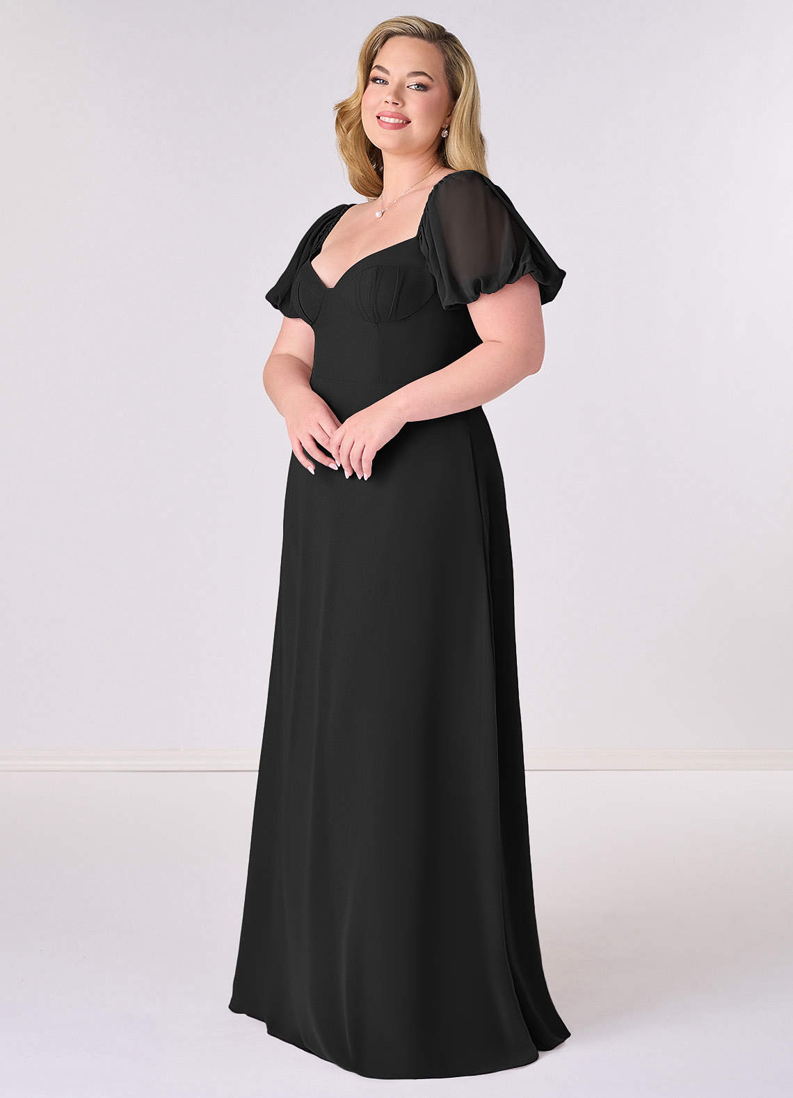 Barbie ♥ Azazie Bridesmaid Dresses Chiffon A-line Dress with Puff Sleeves image8