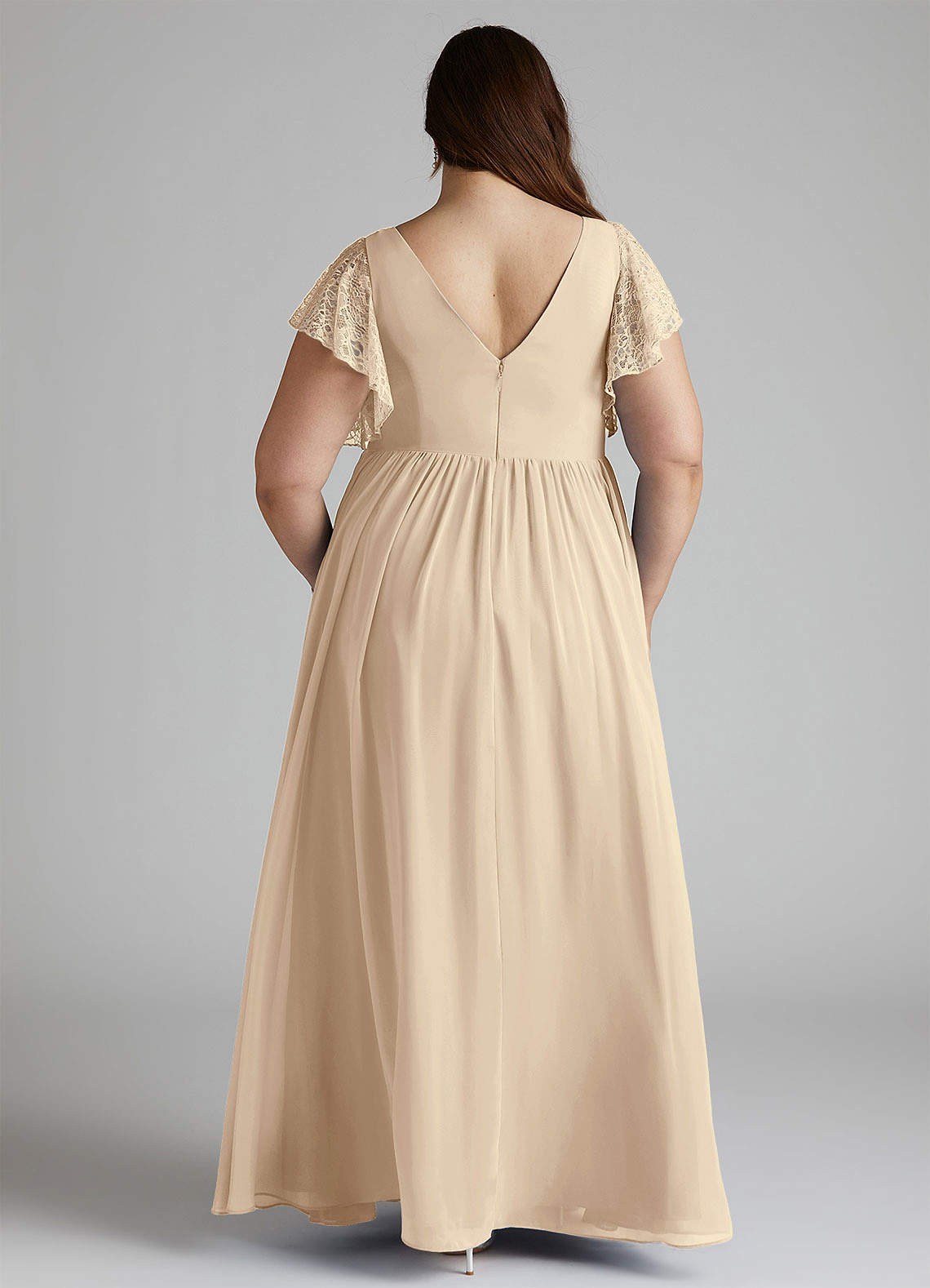 Azazie Zella Klänningar att prova hemma Klä av A-Linje i Chiffong Spets Champagne image9