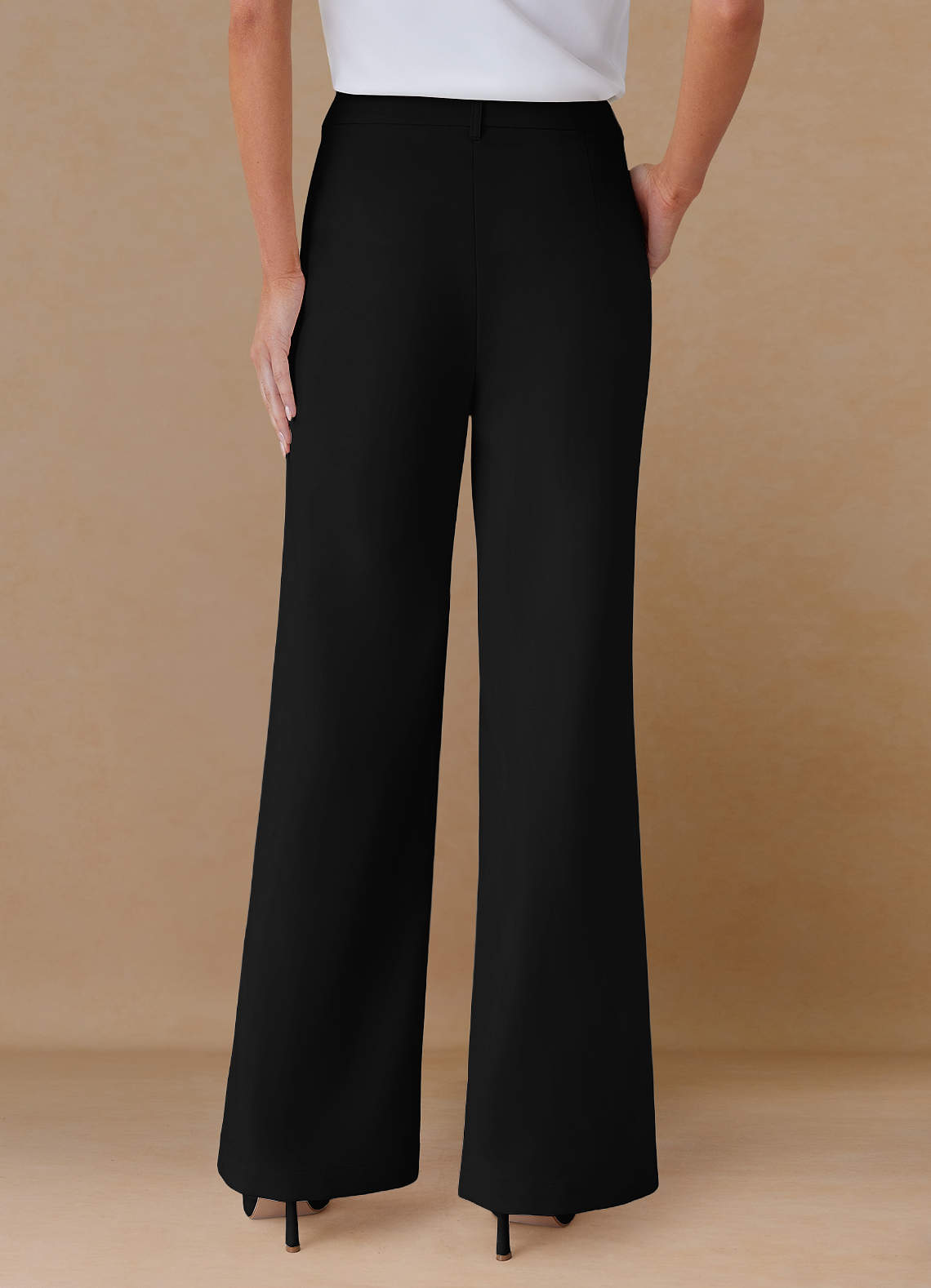 front Marina 검은색 고급 직조 스트레이트 팬츠