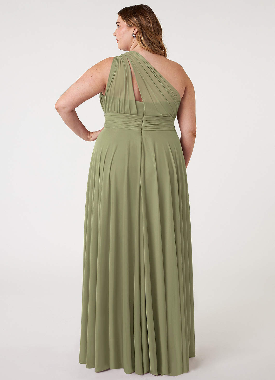 Azazie Charlize Bridesmaid Dresses Pistachio A-Line One Shoulder Mesh Dress image6